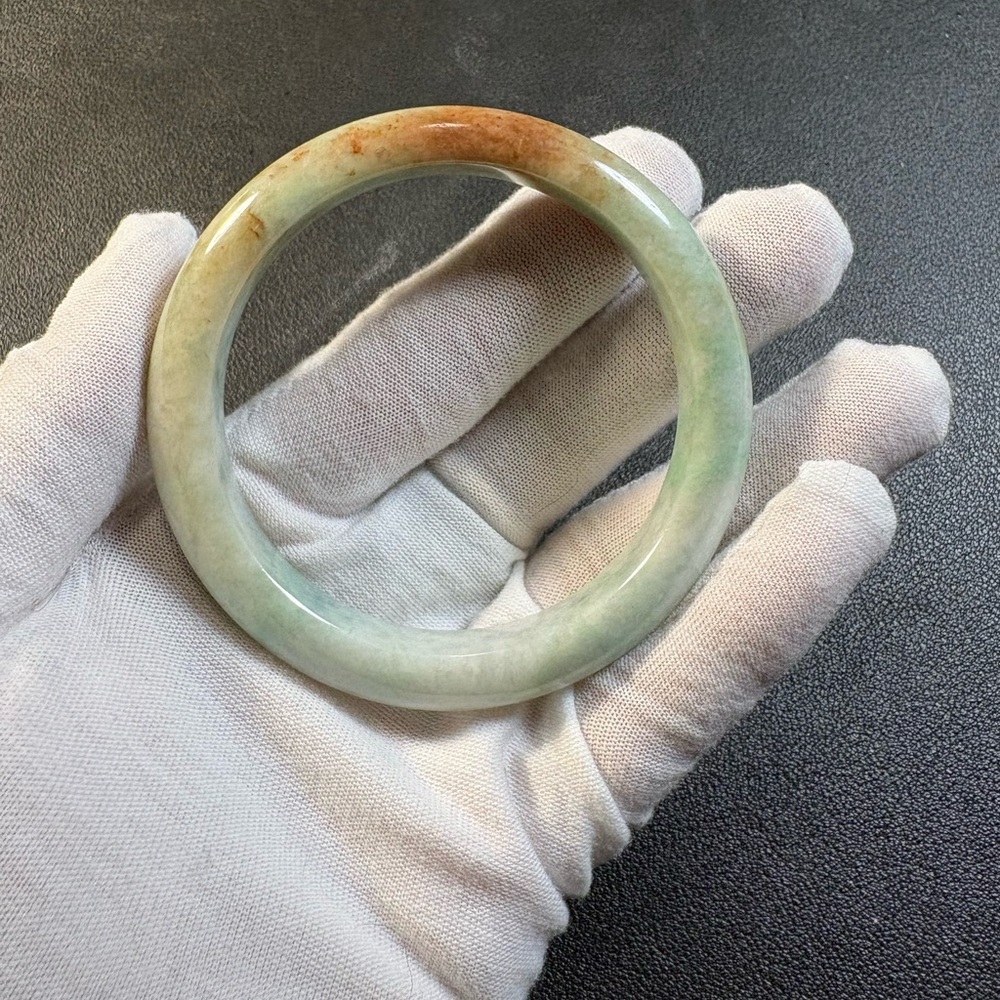Jadeite Jade Bangle Bracelet- red on green base. Type A, with certificate